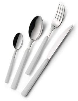 GLOUPIE Set 24 Posate Loft Bianco Per 6 Persone in Acciaio Inox e Manico In ABS Made In Italy Lavabili In Lavastoviglie