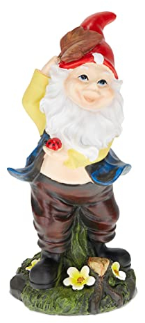 Relaxdays Gartenzwerg mit Marienkäfer, wetterfest, frostsicher, HBT 24,5x11x11 cm, Gartenfigur Wichtel, Kunststein, bunt