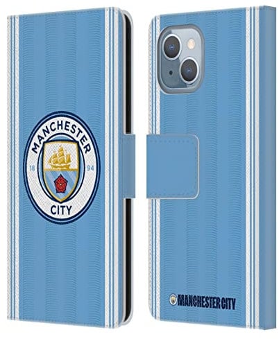 Head Case Designs Officially Licensed Manchester City Man City FC Home 2023/24 Badge Kit Leather Book Wallet Case Cover Compatible With Apple iPhone 14
