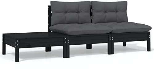 Tidyard Set 3 pz,Divani,Pallet,da Giardino,Patio,Esterno,Terrazzo,2 Posti,con Tavolino e Cuscini,Antracite,in Legno di Pino,Nero,Salotto da Giardino,Salotto da Esterno,Divano da 2 Posti