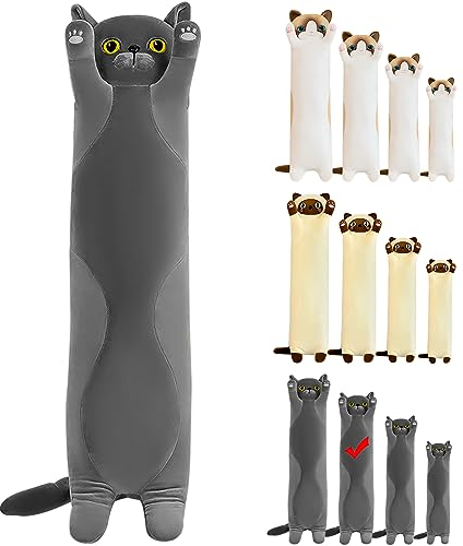 LEcylankEr Katze Kuscheltier 90cm Weiche Katze Plüsch Plüschtier Kissen Katze Stofftier Kuscheltiere für Kinder Freundin Kissen Spielzeug Geschenke für Geburtstag Weihnachten Valentinstag (Grau, 90cm)