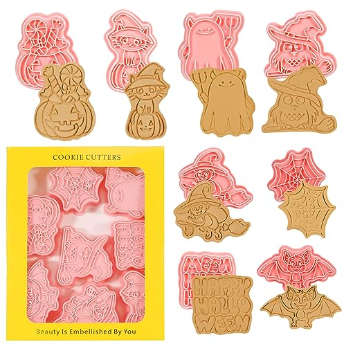 Halloween Formine per Biscotti, 8pcs Formine Biscotti Halloween, Zucca Cookie Cutter, Formine per Biscotti di Halloween, 3D Formine per Biscotti Halloween, Biscotti Formine, Stampi Biscotti (Rosa-B)