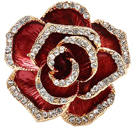 Broche en Forme de Fleur pour Femme Bordeaux, Bijoux en Alliage avec Strass, Broche Exquise pour Fête de Mariage, Broche en Strass Brillant pour Femme Fille Décorer