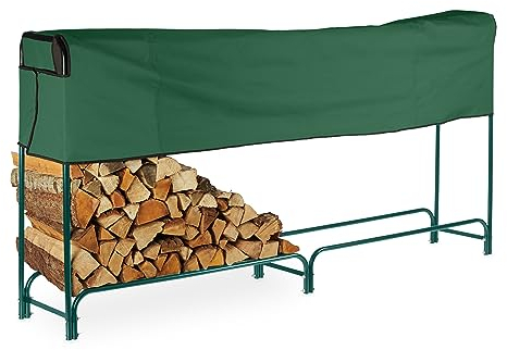 Relaxdays Kaminholzregal mit Abdeckung, Stahl, Stapelhilfe für Brennholz, Brennholzregal, HBT: 122x250x30 cm, dunkelgrün