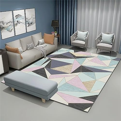 SUNYRDSM Tappeto Bimba Cameretta Tappeto Camera 160 x 200 cm Design geometrico triangolare grigio blu rosa stile moderno con resistenza allo scivolamento Tappeto Grande Salotto