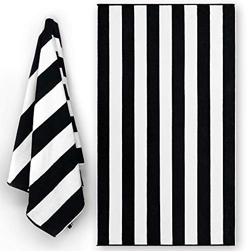 Luxuriöses großes Strandtuch, extra weich, 101,6 x 182,9 cm, Prime Yacht Classic Cabana Stripe Hotel, Pool & Resort-Stil, Doppelfrottee-Garn, gefärbt, 100 % Baumwolle (1 schwarzes gestreiftes