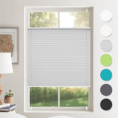 Plissee ohne Bohren Plissees Klemmfix Grau 40x200cm(BxH) Jalousie Plisseerollo Blickdicht Fensterrollo innen ohne Bohren Sichtschutz & Sonnenschutz Rollos für Fenster ohne Bohren