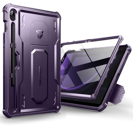 Dexnor for Samsung Galaxy Tab S9 FE Case, [Built in Screen Protector and Kickstand] Heavy Duty Military Grade Protection Shockproof Protective Cover - Purple