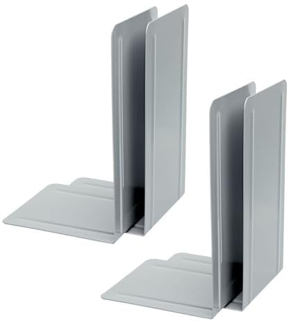 Alco-Albert 4303-10-4 - Buchstützen aus Metall, 4 Stück, grau, 14 x 24 x 13 cm, für Schule, Büro und Zuhause