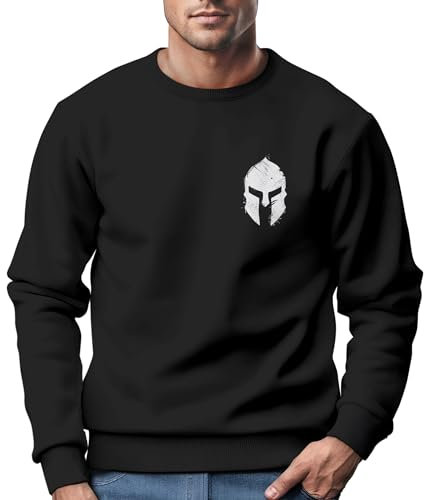 Neverless® Sweatshirt Herren Logo Print Sparta-Helm Spartaner Gladiator Krieger Warrior Rundhals-Pullover Fashion Streetwear schwarz -Weiss XL