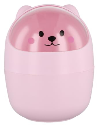 Bote de Basura de Escritorio, Portátil Mini Cubo de Basura de Mesa con Tapa Pequeño Desmontable, Papelera de Sobremesa de Maquillaje, Lindo Titular de la Pluma Plástico (Rosa)