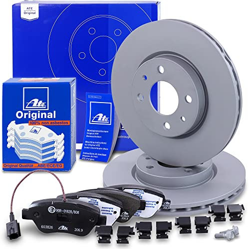 ATE Bremsenset Vorderachse inkl. Bremsscheiben vorne Ø 257,5 mm belüftet und Bremsbeläge vorne + Verschleißkontakt Kompatibel mit ALFA ROMEO MITO, FIAT 500, FIORINO, LINEA, PANDA, QUBO