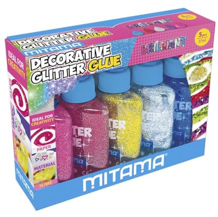 MITAMA - Glitter Colla Effetto Rilievo 37,5 ml - Colori Assortiti - 5 Flaconcini