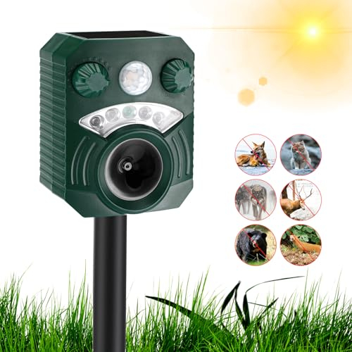 Repellente per Gatti Energia Solare, 5Modalità Repellente Ultrasuoni Energia, IP44 Impermeabile Ultrasound Repellente per Animali, Repellente Animale, Frequenza Regolabile, per Uccelli,Cani,Gatti,Topi