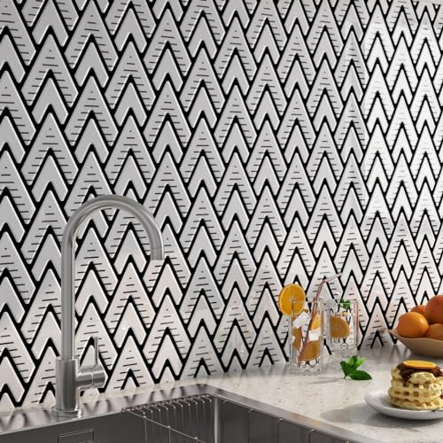 FunStick Piastrelle autoadesive bianche da parete per bagno a spina di pesce bianche adesive per bagno impermeabili da attaccare su piastrelle a mosaico da cucina 30 x 30 cm 15 pezzi 3D Peel and Stick