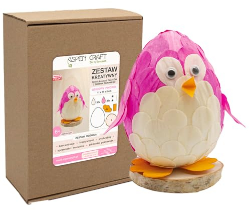 Aspen Craft Basteln Kinder 6 Jahre - Kinder Kreativ Set zum Basteln Mädchen 6 Jahre und Junge - DIY Set Kinder aus Espenholz, Pinguin zum Basteln (Rosa)