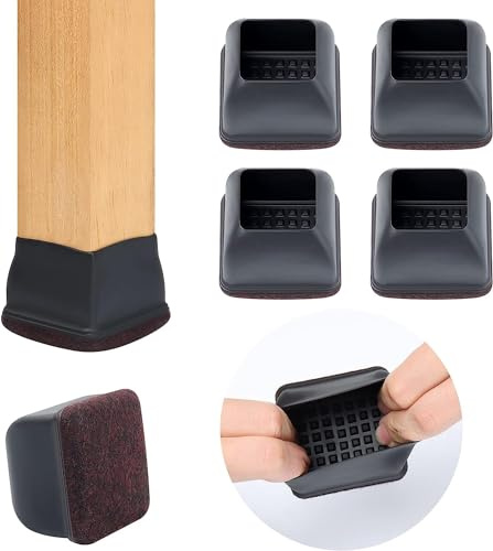 Ezprotekt Stuhlbeinkappen, quadratisch, Vliesstoff, Möbelbecher, Stuhlbeinschoner, reibungslose Bewegung, 5 cm, Schwarz
