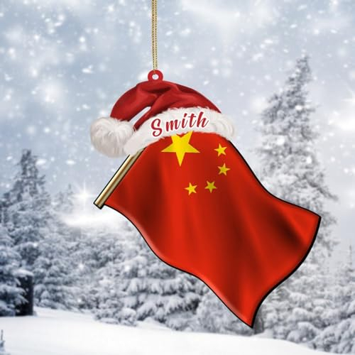 Personalisierte Name Ornament China Flagge Acryl Weihnachtsschmuck China Andenken Nationalflaggen Ornamente für Weihnachtsbäume Kugeln Neujahr Sammlerstück Urlaub Souvenir Strumpf Stuffers Tag