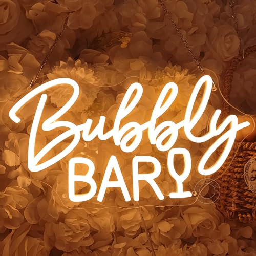 SYLHOME Bubbly Neon Bar Led Neon Light Sign Home Bar Shop Bedroom Game Room Man Cave Wall Sign Decor Wedding Birthday Party Light Up Sign Champagne Backdrop USB 15.75X8.27