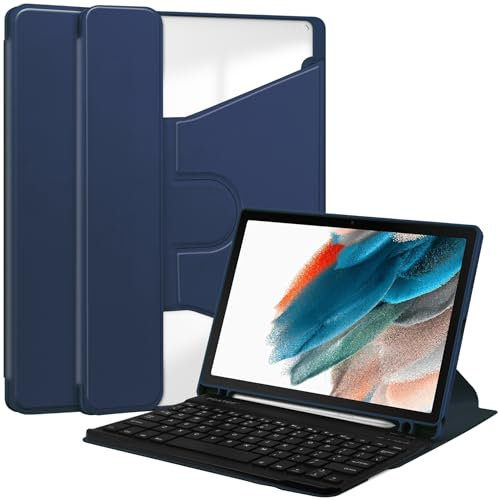 Keyboard Case for Samsung Galaxy Tab S9 FE+ / S9 FE Plus 12.4 Inch 2023(SM-X610/SM-X616B) S Pen Holder |Detachable Wireless Keyboard Cover| Shockproof 360 Swiveling Stand Clear Skin - Navy Blue
