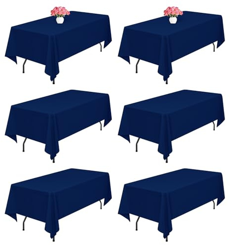 6 Packung Navy blau Polyester-Tischdecken,153 x 260 cm rechteckige Tischdecke, waschbar und wiederverwendbar, Flecken- und knitterfest, für Hochzeit, Party, Bankett, Camping, Restaurant, Dekoration