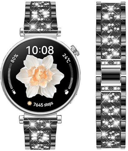 DEALELE Correas compatibles con Huawei Watch GT5 Pro de 42 mm / GT5 41 mm / GT4 41 mm / Fossil Gen 6 / Gen 5E 42 mm / Garmin Venu 3S, correa de repuesto de metal con diamantes de imitación brillantes