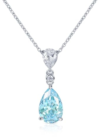 Diamond Treats Damen-Halskette mit Tropfen-Anhänger aus 925er Sterling Silber mit einem hellblauen Stein, hellblaue Halskette für Damen, Silberkette für Damen, Silberschmuck für Frauen