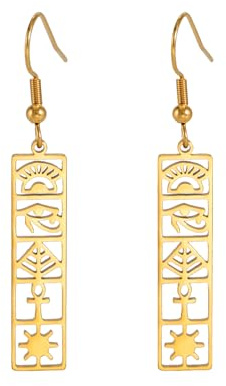 Kartusche Ohrringe für Frauen Auge des Horus/Ankh Kreuz Ohrstecker Ohrringe Kartusche Personalisierte Name Ohrringe Hieroglyphe Altägyptisches Amulett Schmuck Geschenk