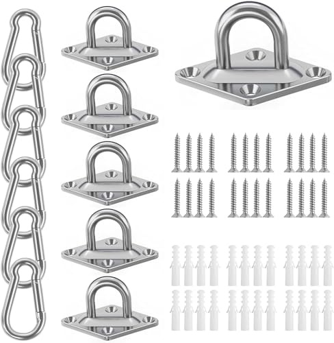 ACTIUSIS Edelstahl Augplatte und Edelstahl Karabiner, Edelstahl Decksplatte Karabinerhaken,Offene Haken,Befestigungshaken, Wandhaken