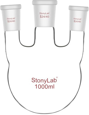 stonylab Fiole à Fond Rond 1000 ml avec 3 Cols Droits-24/40, Verre Borosilicate, Idéale pour Chimie, Laboratoire, Expériences Scientifiques, Distillation et Reflux