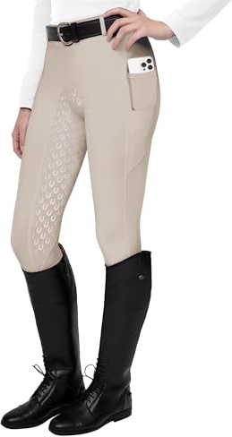 FitsT4 Sports Women's Full Seat Riding Tights Active Silicon Grip Horse Riding Tights Equestrian Breeches Apricot Size S