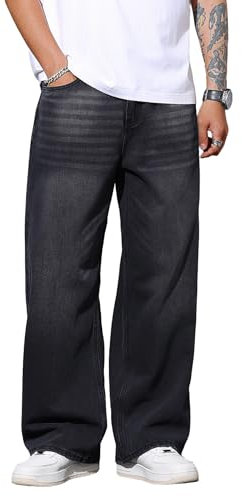 Zewool Jeans Baggy Hip hop pour Hommes,Jeans Skater à Jambe Large,Pantalons en Denim décontractés,Y2K Skateboard Streetwear Coupe Droite relaxée Vintage extrême liberté de Mouvement,A10 Noir,M