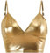 SamHeng Women's Metallic Crop Top Vest Sleeveless Wet Look Sexy V-Neck Camisole Shiny Rave Bra for Dance Festivals Costumes Night Club Party(Gold/M)