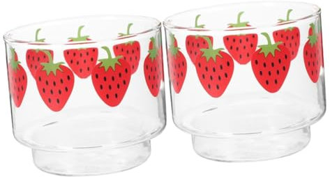 Cabilock 2 Pièces Un Verre Gobelet Motif Fraise Tasses En Verre Verres à Fraises Tasses Claires Tasses à Café En Verre Tasses Transparentes Pour Boisson Chaude Tasse à Café Au Lait