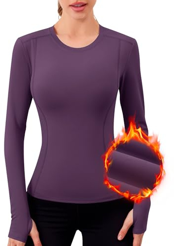 IECCP Damen Sportshirt Langarm Laufshirt Fleece Thermo Herbst Winter Pullover Oberteile Training Fitness Langarmshirts mit Daumenlöche für Sport Laufen Fitness