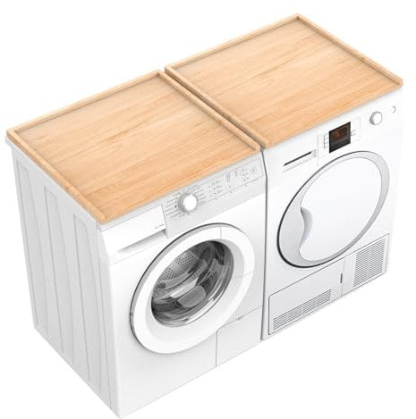Encimera seca para lavadora, mesa de 53.3 pulgadas de largo x 26.5 pulgadas de ancho, mesa seca desmontable, lavadora de madera y encimera seca con barandilla de borde para almacenamiento en la