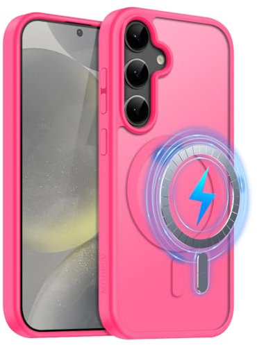 MOBESV Coque Magnétique pour Samsung Galaxy S24 6,2 Pouces, Étui Compatible avec MagSafe, Etui Translucide Mat Arrière Housse Fine Antichoc (Rose Vif)