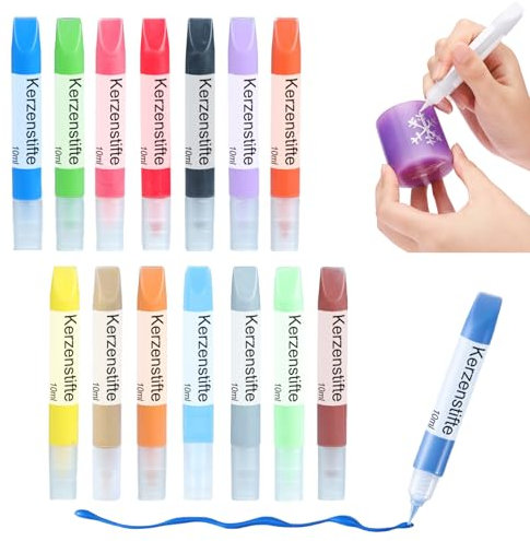 Ovaletta 14 Stück Kerzenstifte, Kerzen Bemalen Set, Wachsstifte für Kerzen, Candle Pen Ideal zum Dekorieren und Gestalten Kerzenfarbe, Keramik Bemalen Set, je 10 ml