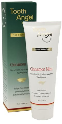 Tooth Angel Micron Hydroxyapatite Toothpaste 75ml - Cinnamon Mint - Vegan Friendly Probiotic Toothpaste - SLS/BPA/Titanium Free - Enamel Repair & Whitening - Aloe Vera & Vitamin E -Sensitive Teeth