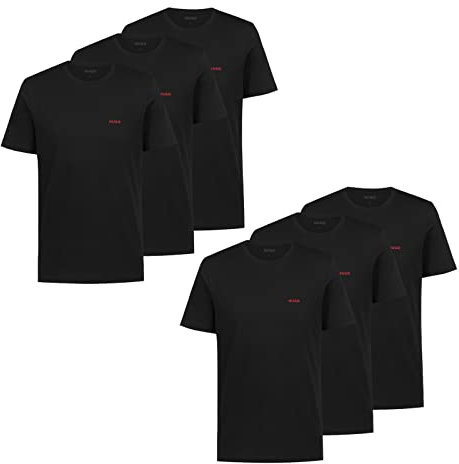 HUGO Herren T-Shirts Kurzarmshirts Cotton Crew-Neck 6er Pack, Farbe:Schwarz, Größe:2XL, Artikel:-001 Black