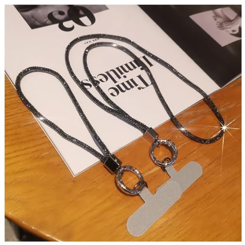 Hrlace Handy Lanyard Universal Strass Handykette Handgelenkband Glitzer Strass Kristall Telefon Lanyard zum Umhängen Handyband Handschlaufe Lanyard mit Patch für alle Smartphone Kombi grau