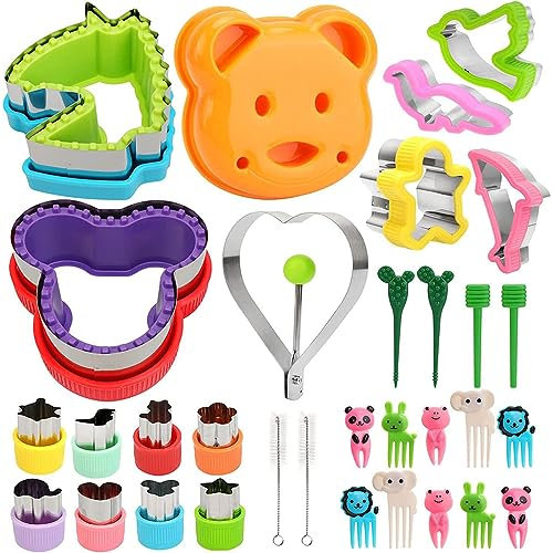 SandwichCutter, Bear Shape SandwichMaker Mit 6 Gemüseschneidern, 8 Kuchenformen Und 14 Obstgabeln, für Kind Zum Selbermachen