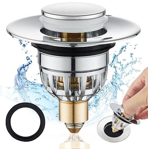 Tomario Tapón de Lavabo de Acero Inoxidable para Lavabo, Enchufe de baño Tipo Empuje de Repuesto para Filtro de desagüe de baño con núcleo de Rebote para Orificio de desagüe de 34-40 mm