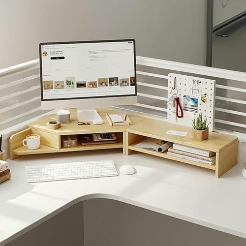 HCZKIUJY Desktop-Organizer, Computer-Monitorständer, 2 Monitore, Ständer, Schreibtischablage, großer Eck-Tisch-Computer-Organizer für L-förmige Schreibtische, TV-Ständer, Schreibt,Brown
