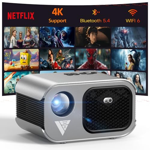 Home Projector with WiFi and Bluetooth, Native 1080P, 4K Support, Portable Smart Projector, Mirror Screen, Compatible with Android, iOS SmartPhone/PC/PS5/TV Stick for Home Movies