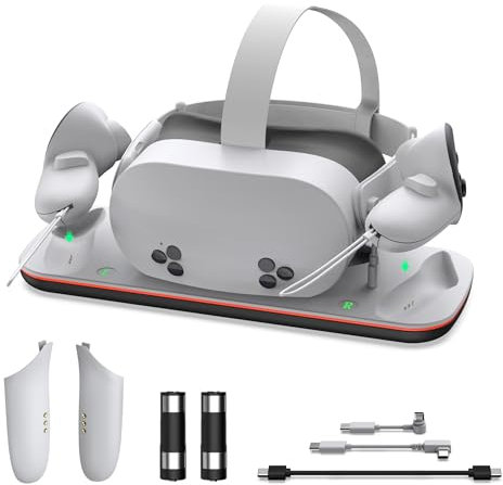 Charging Dock for Quest 3S, VR Stand for Meta Quest3, Charge Station for Oculus Quest 3S Supports Headset with Type-C Magnetic Suction Cable and Rechargeable Battery to Fit Controller