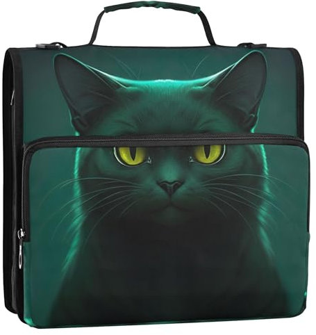 Black Cat Dark Zip Up Binder Organizer 3 Ring Binders 1 1/2 Inch D Ring Middle School Binder Bag with Strap Multi Pockets Large Portfolio-Ordner