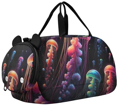 Seesack für Mädchen, Motiv: Sternennacht, Vintage-Sonnenblumen, für Reisen, Übernachtung, Kleinkinder, Sport, Seesack für Jungen, Bunt leuchtende Quallen, Classic