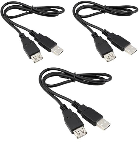 RHINORO USB Extension Cable Set, 60 cm, 3-Pack, USB 2.0 Male to Female, 480 Mbps Data Transfer/Charging