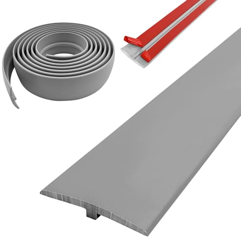 ACESOME T Molding Floor Transition Strips, PVC Door Threshold Strip, Self Adhesive Floor Transition Strips, Carpet to Laminate Door Strip, Edging Strip for Wooden Floor, Tiles (Grey, 3M)